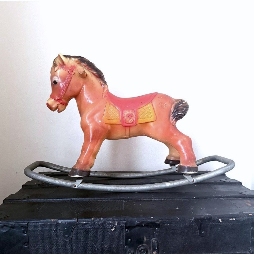 Vintage Blazon 1963 Plastic Rocking Horse Ride-On Pony 25in Retro Decor